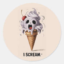 Pegatina Redonda "Grito" Gracioso Fantasma Chef Halloween Helado Cr