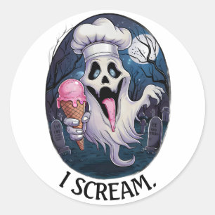 Pegatina Redonda "Grito" Gracioso Fantasma Chef Halloween Helado Cr