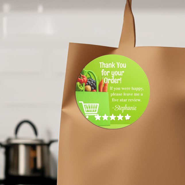 Pegatina Redonda Grocery Delivery Service Thank You Review Stars (shipt instacart thank you customer reviews sticker)