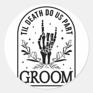 Pegatina Redonda Groom Bride Engagement Boda Halloween Parejas Mamá