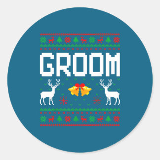 Pegatina Redonda Groom bride married couple ugly christmas sweater 