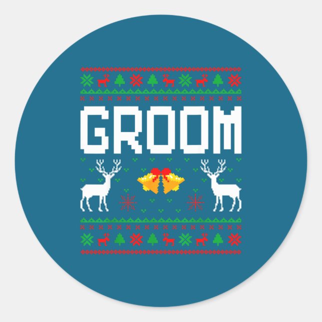 Pegatina Redonda Groom bride married couple ugly christmas sweater  (Anverso)