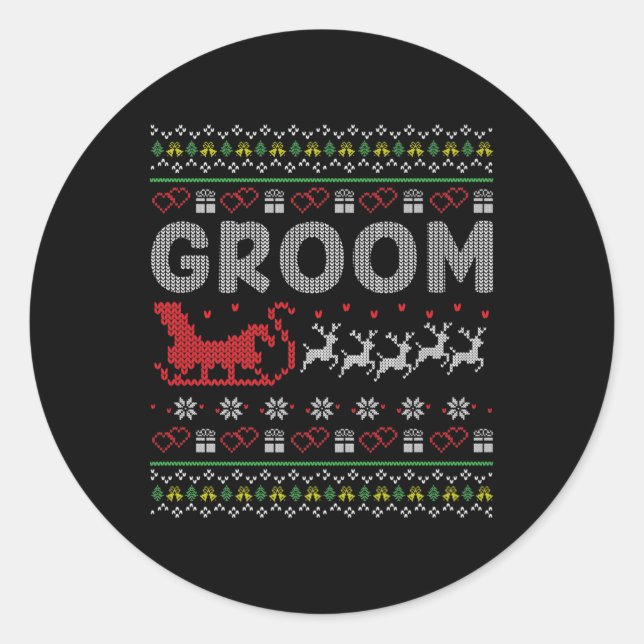 Pegatina Redonda Groom Bride Navidades Xmas Pareja Feo Gi (Anverso)