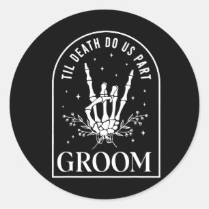 Pegatina Redonda Groom Bride Skeleton Rock Hand Boda Hal