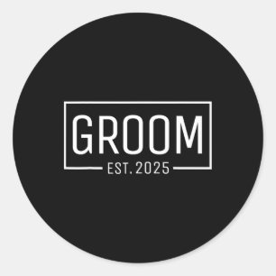 Pegatina Redonda Groom Est. 2025 Obtención del compromiso del Boda