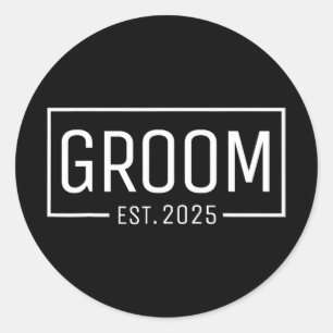 Pegatina Redonda Groom Est. 2025 Obtención del compromiso del Boda