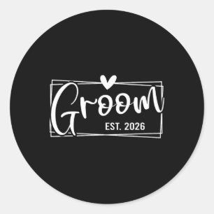 Pegatina Redonda Groom Est. 2026: Esposo recién casado Boda Engag