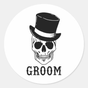 Pegatina Redonda Groom Skull Con Bache De Boda Gorra De Novia En Ha