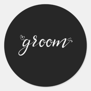 Pegatina Redonda Groom Y Bride Trajes De Coincidencia Boda Just Mar