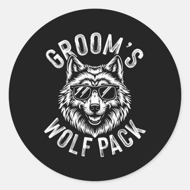 Pegatina Redonda Groom's Wolf Pack Groomsmen Bachelor Party Groom T (Anverso)