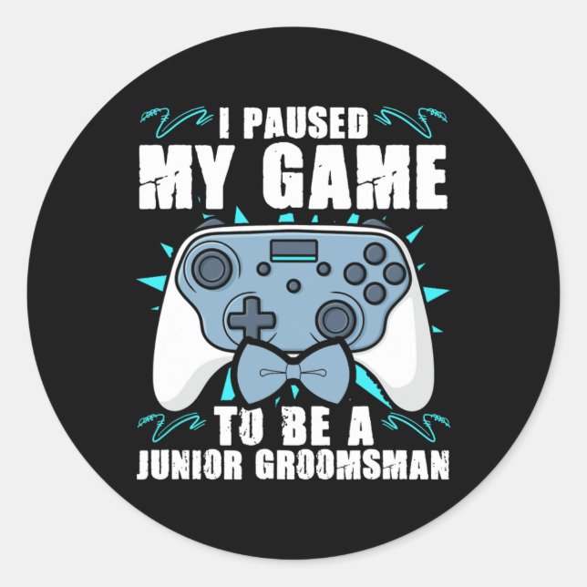 Pegatina Redonda Groomsman Video Gamer Junior Groomsmen Pausa Mi G (Anverso)