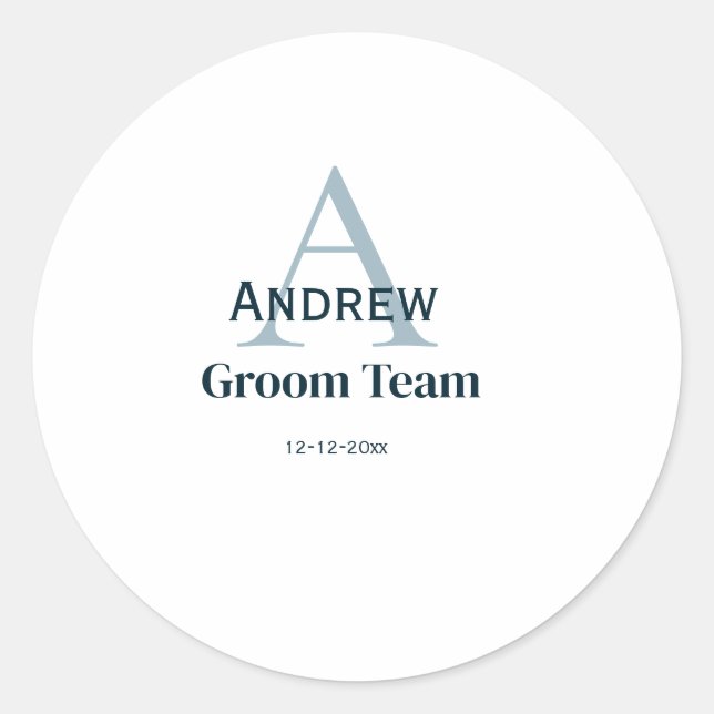 Pegatina Redonda groomsmen de equipo simple y personalizado en mono (Anverso)