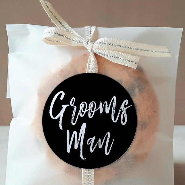 Pegatina Redonda Groomsmen | Estilo de script Boda negro (Subido por el creador)