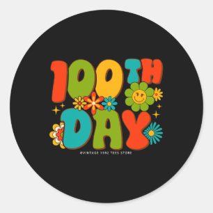 Pegatina Redonda Groovy 100 Días De Enseñanza De Estudiantes Niños