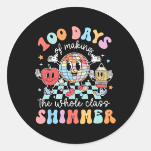 Pegatina Redonda Groovy 100 Días De Hacer Disco B De Chimmer Entero
