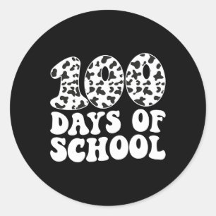 Pegatina Redonda Groovy 100 días de la impresión de vacas escolares