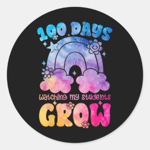 Pegatina Redonda Groovy 100 días educador arcoiris en 100 días