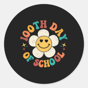 Pegatina Redonda Groovy 100 Días Escolares Hippie Floral Teacher St