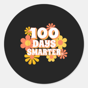 Pegatina Redonda Groovy 100 días más inteligentes feliz 100° día de
