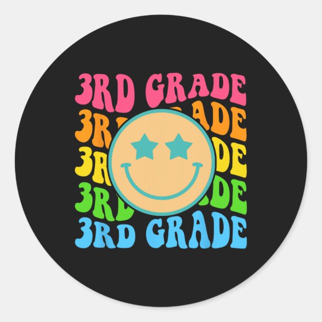 Pegatina Redonda Groovy 3er grado Vibes enfrenta a profesores retro (Anverso)