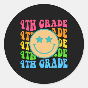 Pegatina Redonda Groovy 4º Grado Vibes Enfrenta A Profesores Retro