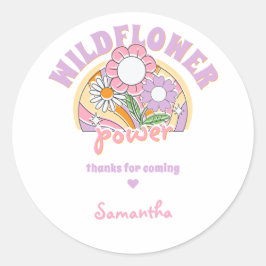 Pegatina Redonda Groovy 70 Retro Flor silvestre cumpleaños