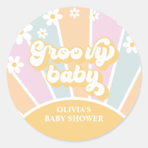 Pegatina Redonda Groovy Baby pastel Retro Sol daisy