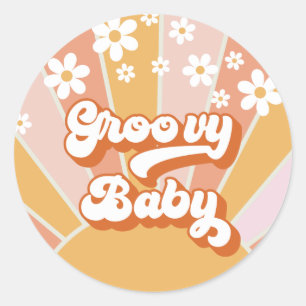 Pegatina Redonda Groovy Baby Retro Sunshine Hippie Baby Shower