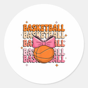 Pegatina Redonda Groovy Basketball Coquette Bow Basketball Lover Ba