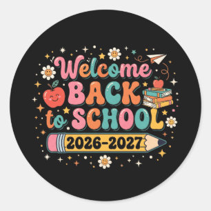 Pegatina Redonda Groovy Bienvenida de nuevo a la escuela 2026-2027