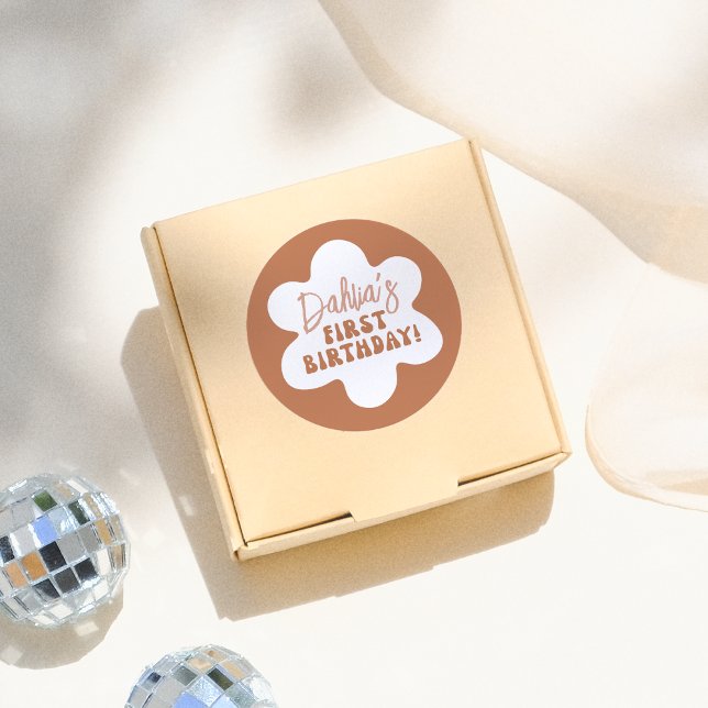 Pegatina Redonda Groovy Boho Daisy Retro Chica Primer Fiesta de cum (Subido por el creador)