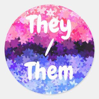 Pegatina Redonda Groovy Boho Quirky Orgullo Omnisexual floral flora