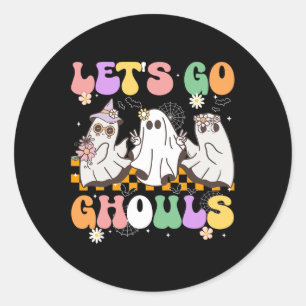 Pegatina Redonda Groovy Boo deja ir a las mujeres fantasma de Hallo