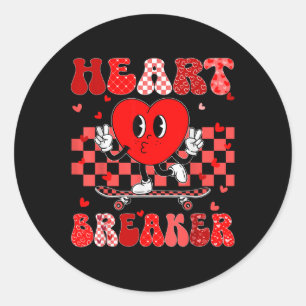 Pegatina Redonda Groovy Checkered Heart Breaker Día de San Valentín