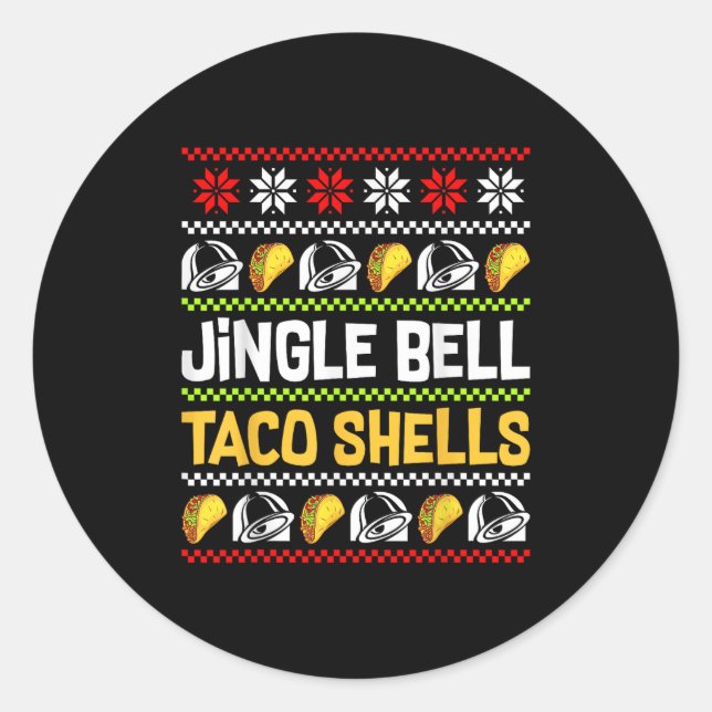 Pegatina Redonda Groovy Christmas Jingle Bells Taco Shells Ugly Xma (Anverso)