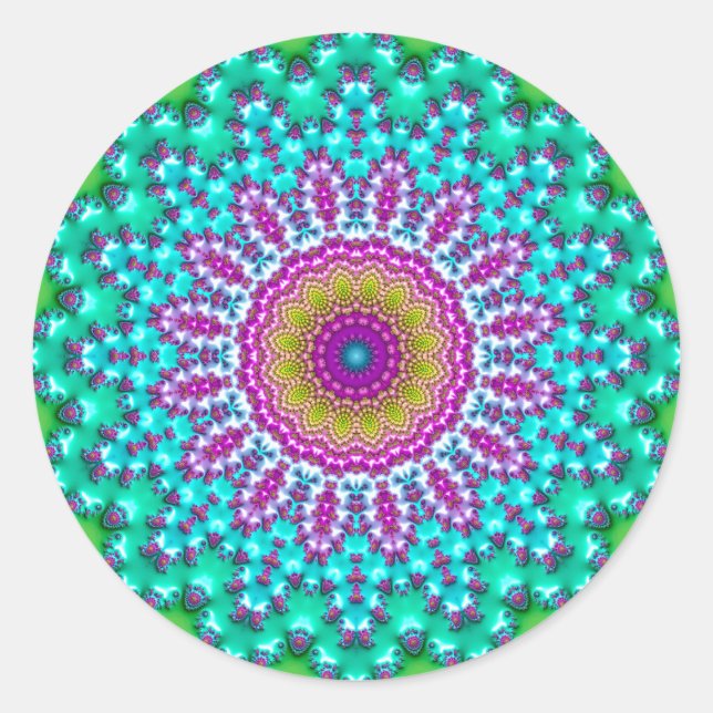 Pegatina Redonda Groovy Colorful Jewel Tone Boho Fractal Mandala (Anverso)
