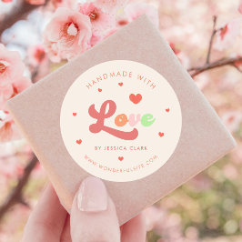 Pegatina Redonda Groovy Colorful Retro hecho a mano con el corazón