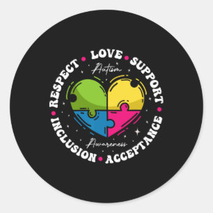 Pegatina Redonda Groovy Conciencia del Autismo Respeto Amor Apoyo A