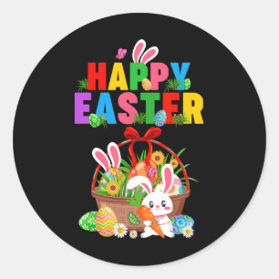 Pegatina Redonda Groovy Cute Bunny Easter Egy Bysket Easter Day Gir