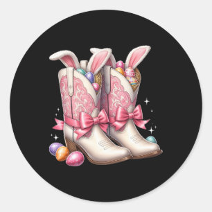 Pegatina Redonda Groovy Cute Easter Huevos Boots Cowboy Occidental