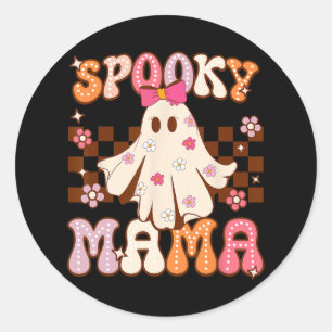 Pegatina Redonda Groovy Cute Ghost Spooky Mama Halloween Costume Wo