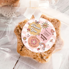 Pegatina Redonda Groovy Daisy Retro Primer Fiesta de cumpleaños