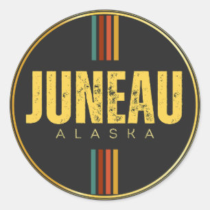 Pegatina Redonda Groovy del estado de Alaska 70 de la ciudad de Jun
