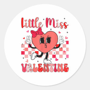 Pegatina Redonda Groovy Día de San Valentín del corazón bajo contro