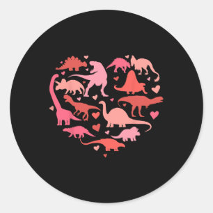 Pegatina Redonda Groovy Dinosaur Love Heart Rex Valentine Day Boy