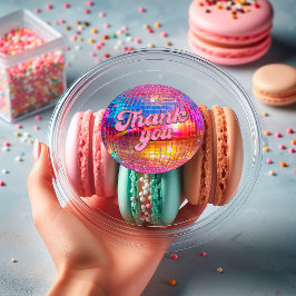 Pegatina Redonda Groovy Disco Ball Purpurina Hot Pink Gold Gracias