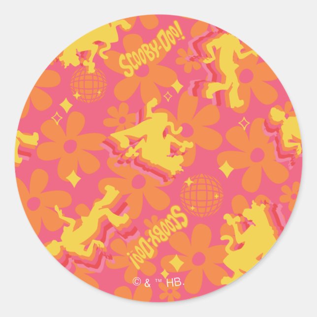 Pegatina Redonda Groovy Disco Scooby-Doo Pattern (Anverso)