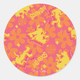 Pegatina Redonda Groovy Disco Scooby-Doo Pattern