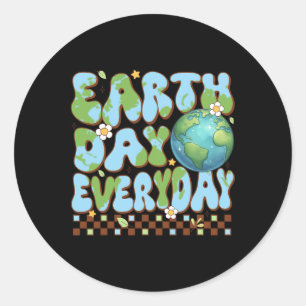 Pegatina Redonda Groovy Earth Day 2025 Diariamente Para Profesores