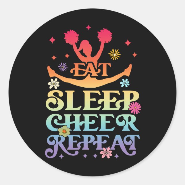 Pegatina Redonda Groovy Eat Sleep Cheerlea Repetir Cheerlea (Anverso)
